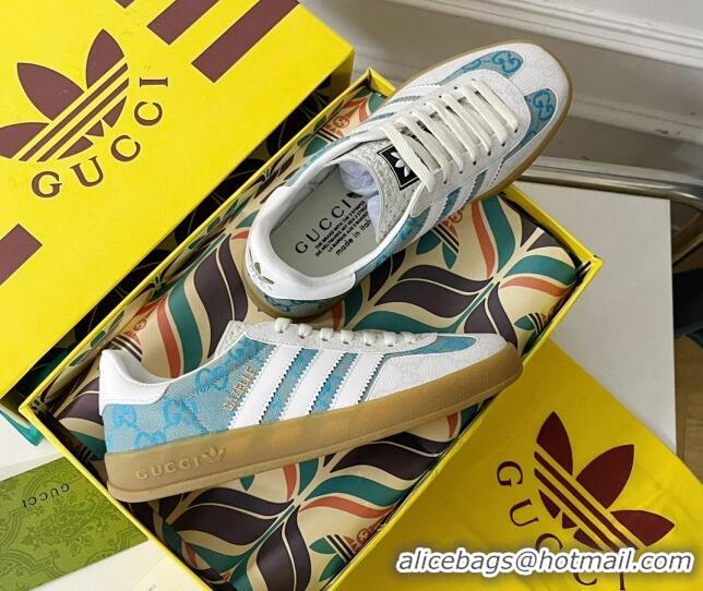 Luxury Gucci x Adidas Gazelle GG Canvas Sneakers Light Blue 021365