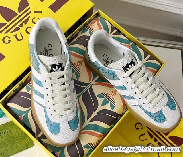 Luxury Gucci x Adidas Gazelle GG Canvas Sneakers Light Blue 021365