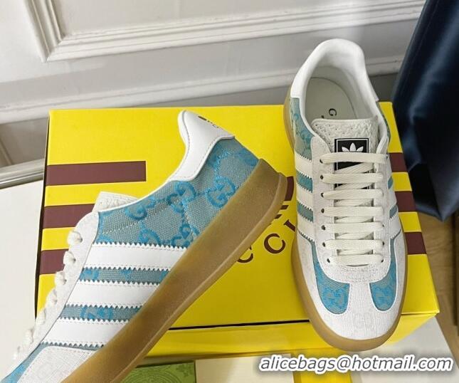 Luxury Gucci x Adidas Gazelle GG Canvas Sneakers Light Blue 021365