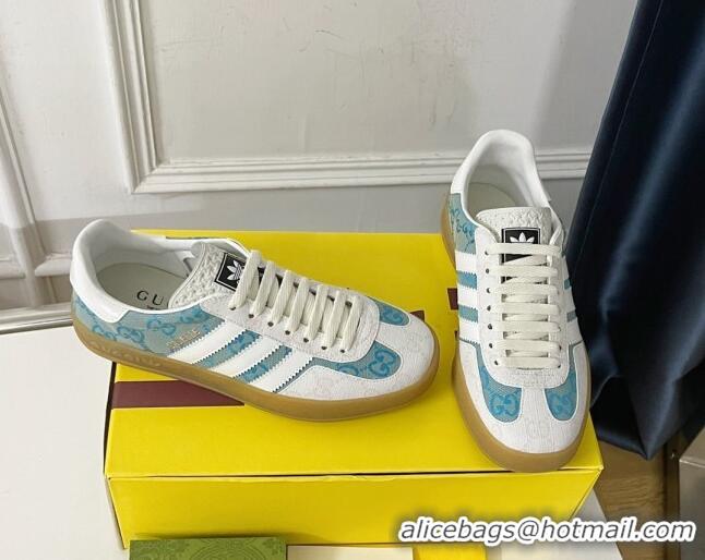 Luxury Gucci x Adidas Gazelle GG Canvas Sneakers Light Blue 021365