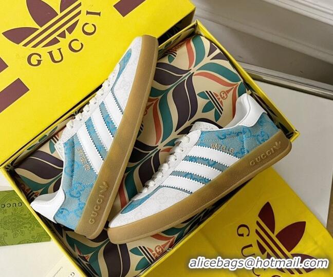 Luxury Gucci x Adidas Gazelle GG Canvas Sneakers Light Blue 021365