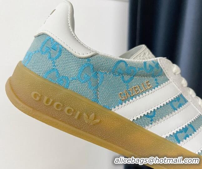 Luxury Gucci x Adidas Gazelle GG Canvas Sneakers Light Blue 021365