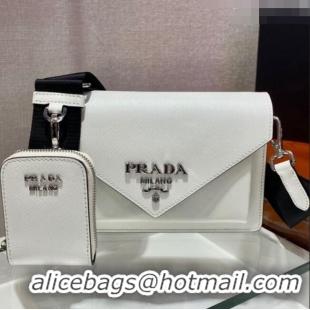 Inexpensive Prada Saffiano Leather Mini Envelope Bag 1BP020 White 2021