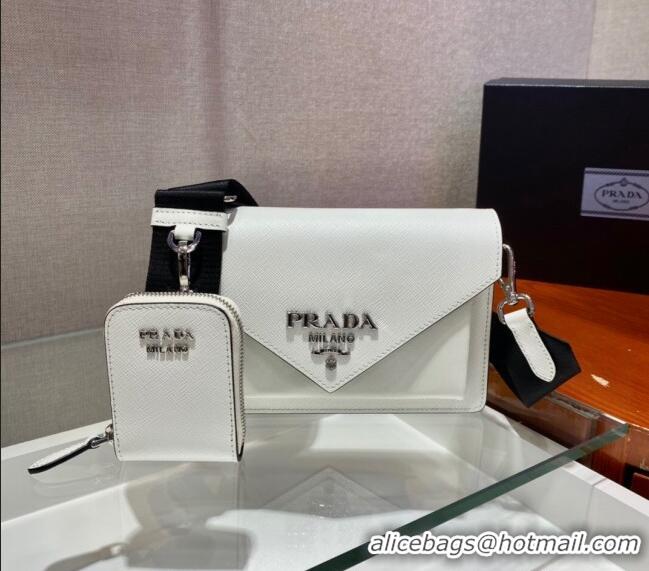 Inexpensive Prada Saffiano Leather Mini Envelope Bag 1BP020 White 2021