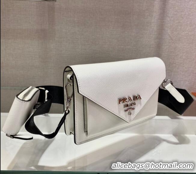 Inexpensive Prada Saffiano Leather Mini Envelope Bag 1BP020 White 2021