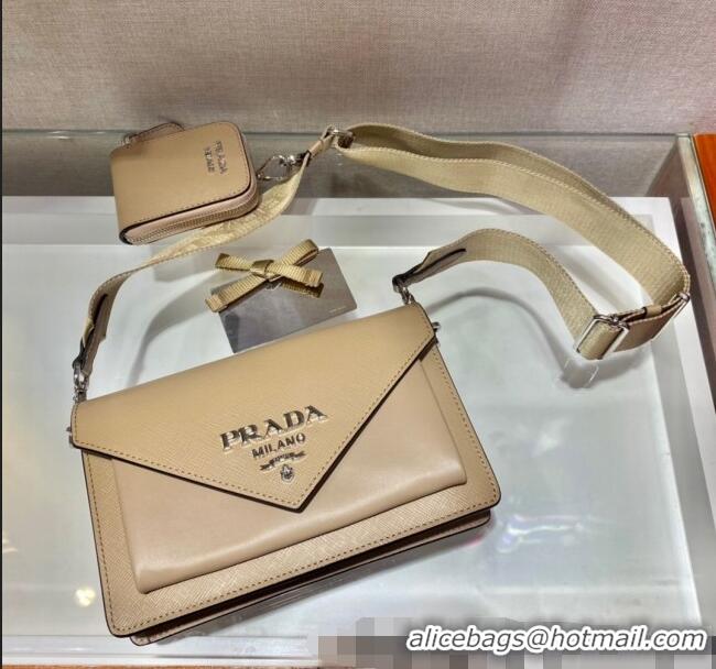 Top Grade Prada Saffiano Leather Mini Envelope Bag 1BP020 Beige 2021