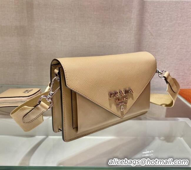 Top Grade Prada Saffiano Leather Mini Envelope Bag 1BP020 Beige 2021