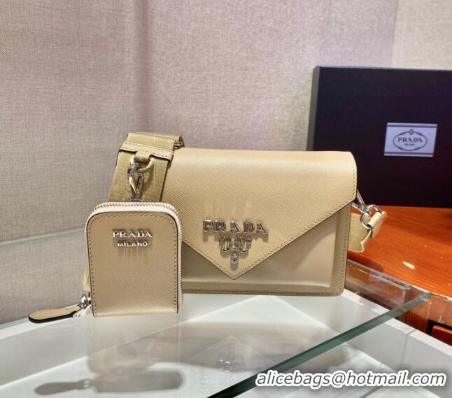 Top Grade Prada Saffiano Leather Mini Envelope Bag 1BP020 Beige 2021