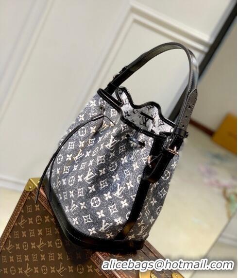 Pretty Style Louis Vuitton Petite Noe Bucket Bag in Grey Washed Denim Textile Jacquard M21406 2022