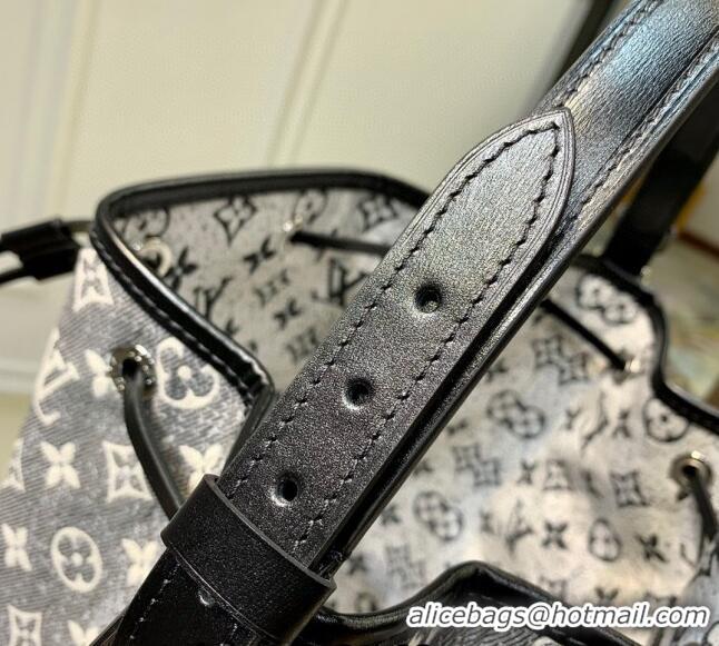 Pretty Style Louis Vuitton Petite Noe Bucket Bag in Grey Washed Denim Textile Jacquard M21406 2022