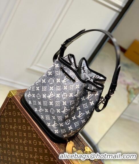 Pretty Style Louis Vuitton Petite Noe Bucket Bag in Grey Washed Denim Textile Jacquard M21406 2022