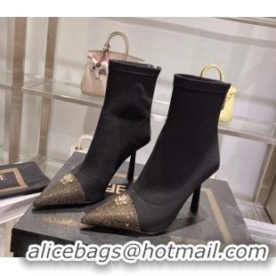 Duplicate Versace x Fendi Fendace Ankle Boots 10cm in Fabric and Crystal Black/Gold 122349