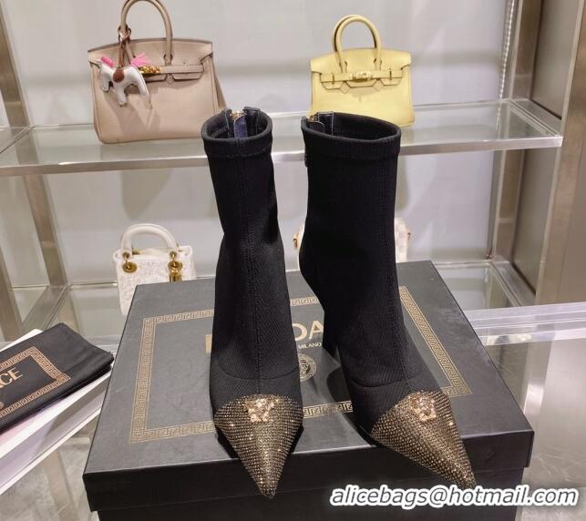 Duplicate Versace x Fendi Fendace Ankle Boots 10cm in Fabric and Crystal Black/Gold 122349