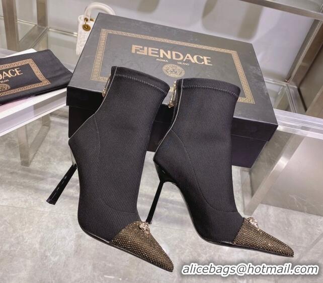 Duplicate Versace x Fendi Fendace Ankle Boots 10cm in Fabric and Crystal Black/Gold 122349