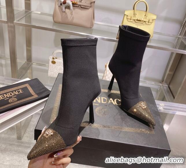 Duplicate Versace x Fendi Fendace Ankle Boots 10cm in Fabric and Crystal Black/Gold 122349