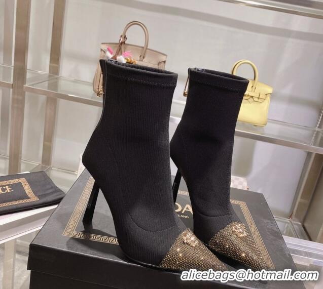 Duplicate Versace x Fendi Fendace Ankle Boots 10cm in Fabric and Crystal Black/Gold 122349