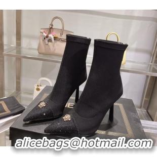 Best Grade Versace x Fendi Fendace Ankle Boots 10cm in Fabric and Crystal Black 122350