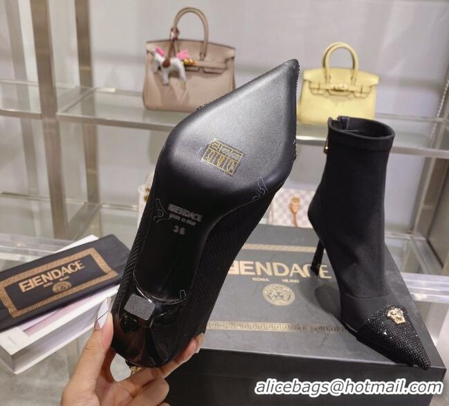 Best Grade Versace x Fendi Fendace Ankle Boots 10cm in Fabric and Crystal Black 122350