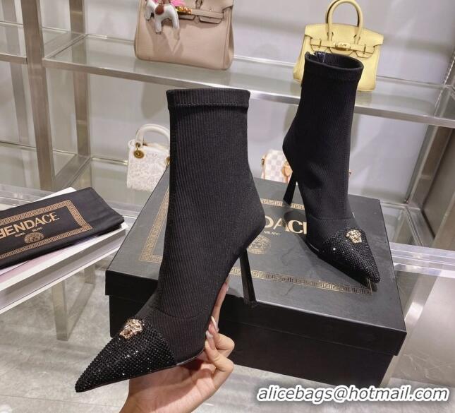 Best Grade Versace x Fendi Fendace Ankle Boots 10cm in Fabric and Crystal Black 122350