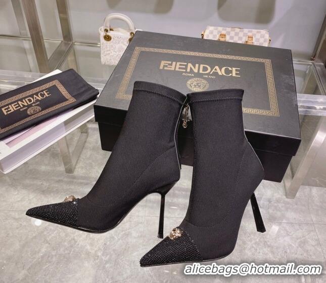 Best Grade Versace x Fendi Fendace Ankle Boots 10cm in Fabric and Crystal Black 122350