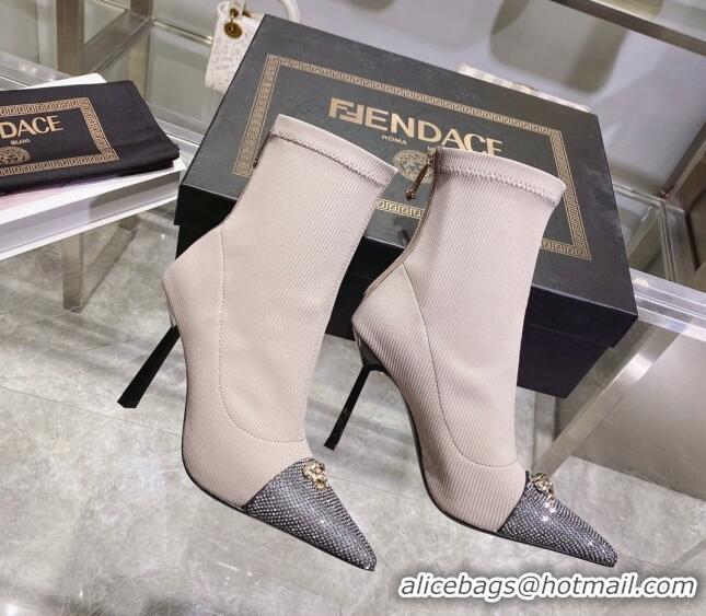 Good Product Versace x Fendi Fendace Ankle Boots 10cm in Fabric and Crystal Grey 122351