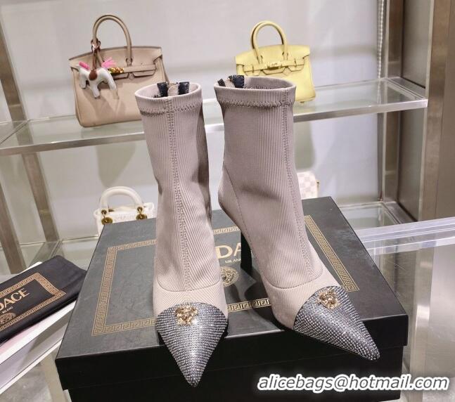 Good Product Versace x Fendi Fendace Ankle Boots 10cm in Fabric and Crystal Grey 122351