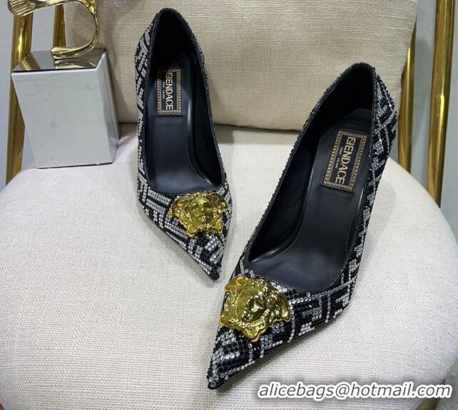 Unique Style Versace x Fendi Fendace Medusa Crystals High Heel Pumps 10.5cm Silver/Black 122604