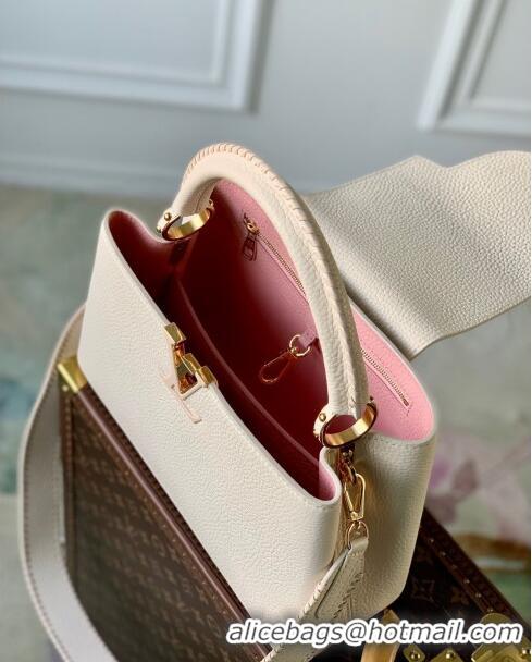 Famous Brand Louis Vuitton Capucines MM Bag in Taurillon Calfskin M21127 Cream White/Pink 2023