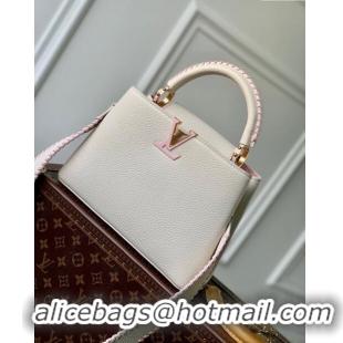 Promotional Louis Vuitton Capucines BB Bag in Taurillon Calfskin M21127 Cream White/Pink 2023