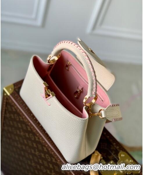 Promotional Louis Vuitton Capucines BB Bag in Taurillon Calfskin M21127 Cream White/Pink 2023