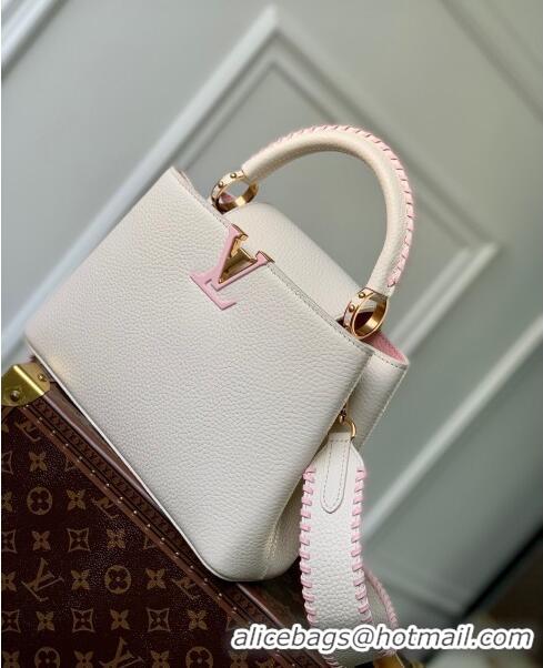 Promotional Louis Vuitton Capucines BB Bag in Taurillon Calfskin M21127 Cream White/Pink 2023