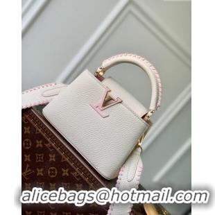 Reasonable Price Louis Vuitton Capucines Mini Bag in Taurillon Calfskin M21127 Cream White/Pink 2023