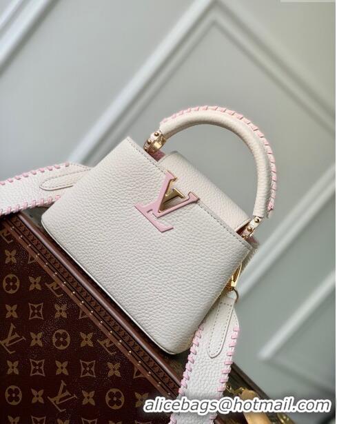 Reasonable Price Louis Vuitton Capucines Mini Bag in Taurillon Calfskin M21127 Cream White/Pink 2023