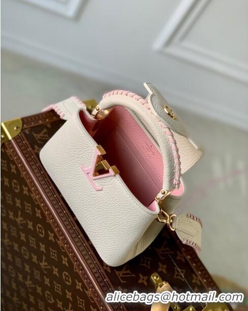 Reasonable Price Louis Vuitton Capucines Mini Bag in Taurillon Calfskin M21127 Cream White/Pink 2023