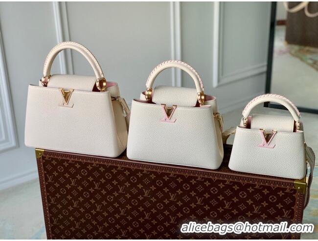 Reasonable Price Louis Vuitton Capucines Mini Bag in Taurillon Calfskin M21127 Cream White/Pink 2023