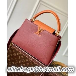 Inexpensive Louis Vuitton Capucines MM Bag in Taurillon leather with Ostrich Leather N81409 Dark Cherry-red 2023