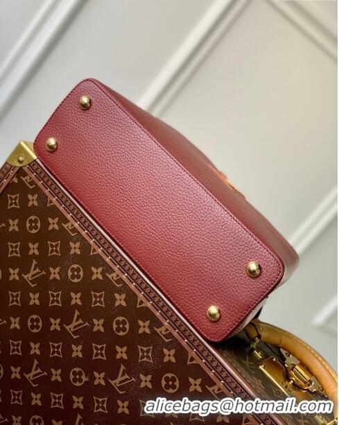 Inexpensive Louis Vuitton Capucines MM Bag in Taurillon leather with Ostrich Leather N81409 Dark Cherry-red 2023