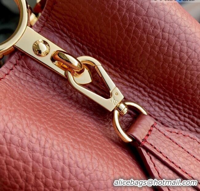 Inexpensive Louis Vuitton Capucines MM Bag in Taurillon leather with Ostrich Leather N81409 Dark Cherry-red 2023