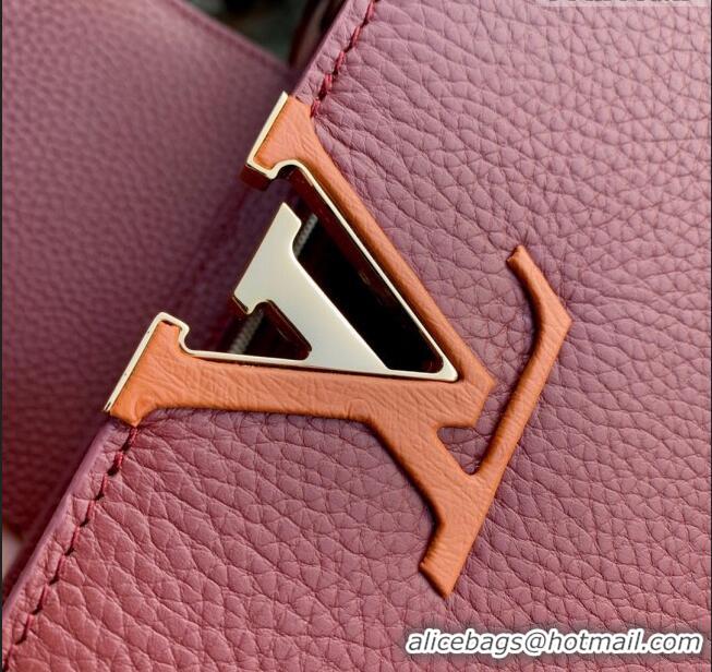 Inexpensive Louis Vuitton Capucines MM Bag in Taurillon leather with Ostrich Leather N81409 Dark Cherry-red 2023