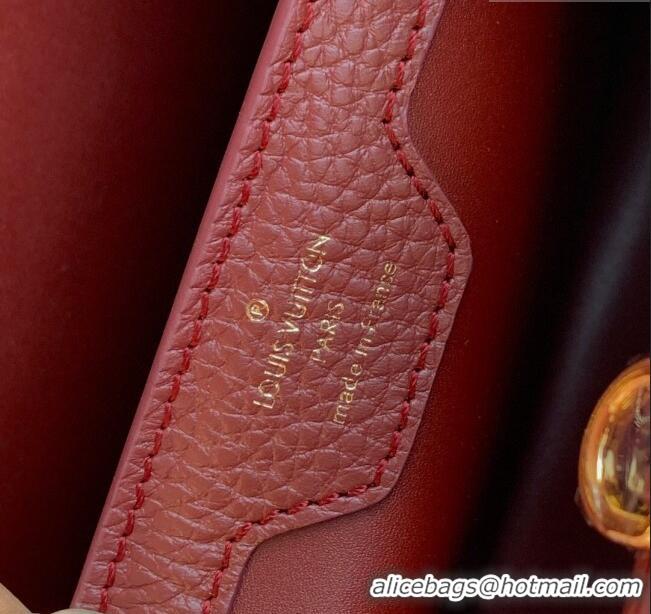 Inexpensive Louis Vuitton Capucines MM Bag in Taurillon leather with Ostrich Leather N81409 Dark Cherry-red 2023