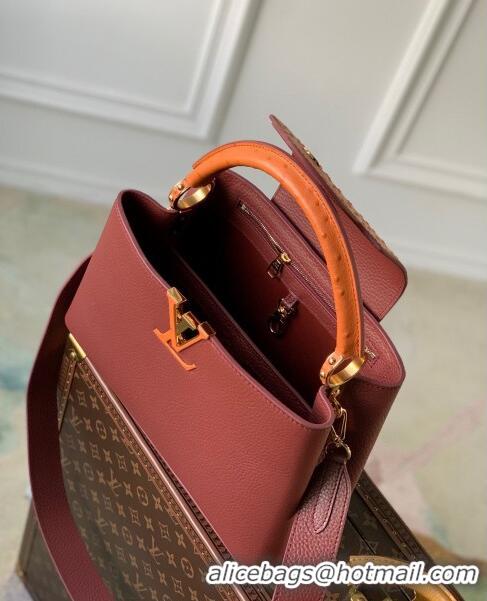 Promotional Louis Vuitton Capucines BB Bag in Taurillon leather with Ostrich Leather N81409 Dark Cherry-red 2023