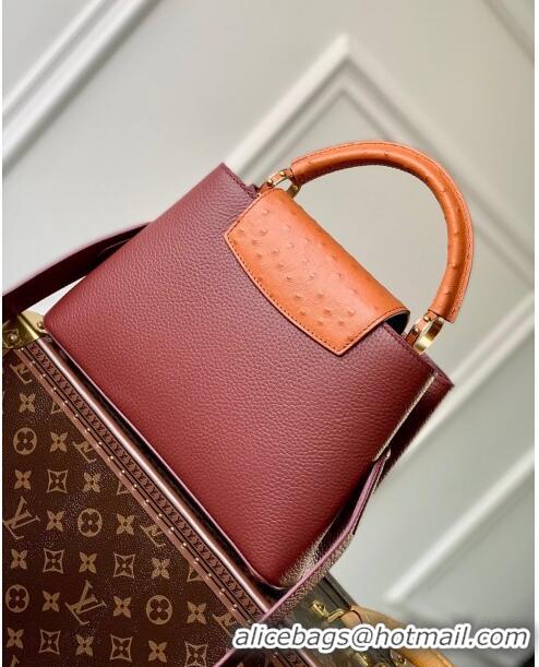 Promotional Louis Vuitton Capucines BB Bag in Taurillon leather with Ostrich Leather N81409 Dark Cherry-red 2023