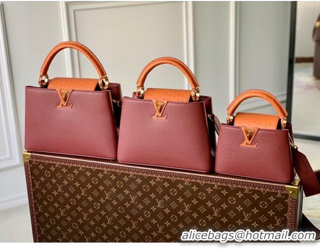 Promotional Louis Vuitton Capucines BB Bag in Taurillon leather with Ostrich Leather N81409 Dark Cherry-red 2023