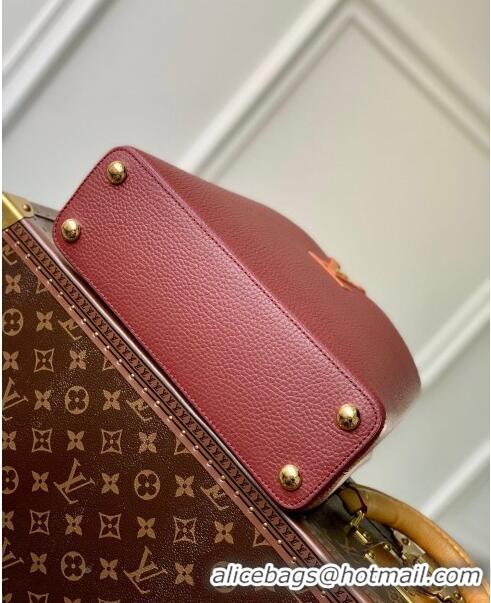 Promotional Louis Vuitton Capucines BB Bag in Taurillon leather with Ostrich Leather N81409 Dark Cherry-red 2023