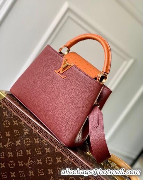 Promotional Louis Vuitton Capucines BB Bag in Taurillon leather with Ostrich Leather N81409 Dark Cherry-red 2023