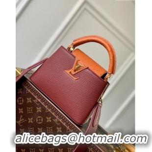 Top Quality Louis Vuitton Capucines Mini Bag in Taurillon leather with Ostrich Leather N81409 Dark Cherry-red 2023