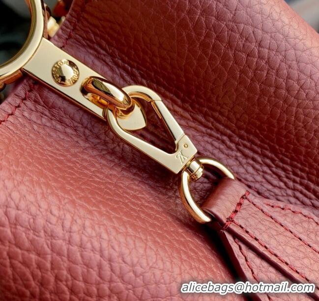 Top Quality Louis Vuitton Capucines Mini Bag in Taurillon leather with Ostrich Leather N81409 Dark Cherry-red 2023