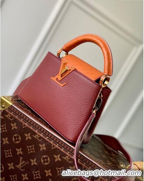 Top Quality Louis Vuitton Capucines Mini Bag in Taurillon leather with Ostrich Leather N81409 Dark Cherry-red 2023