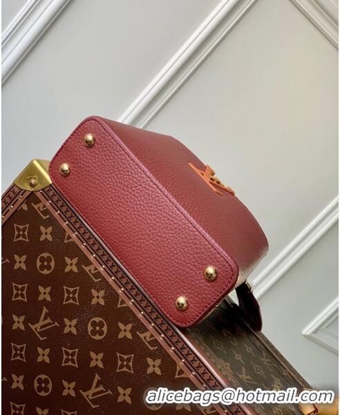 Top Quality Louis Vuitton Capucines Mini Bag in Taurillon leather with Ostrich Leather N81409 Dark Cherry-red 2023