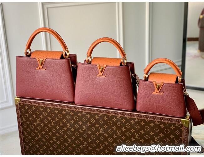 Top Quality Louis Vuitton Capucines Mini Bag in Taurillon leather with Ostrich Leather N81409 Dark Cherry-red 2023